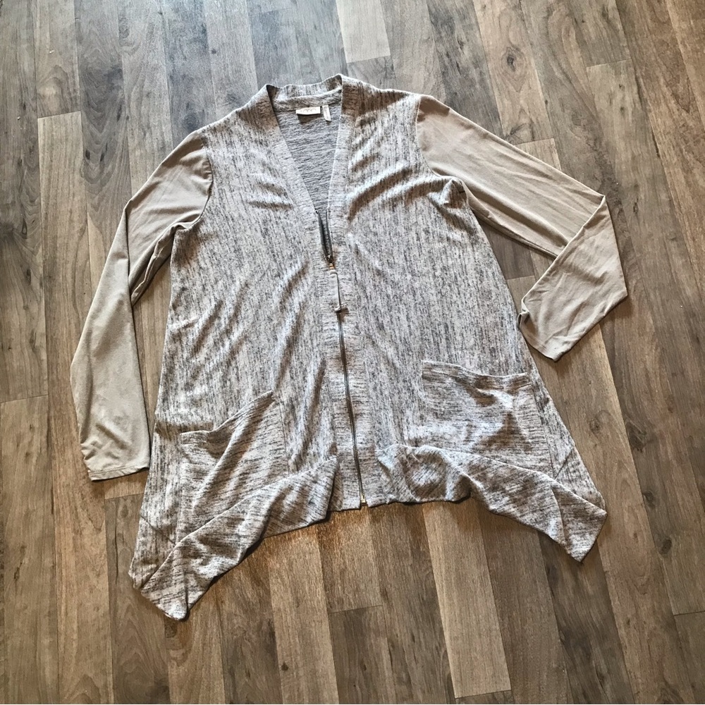 LOGO by Lori Goldstein Gray Suede Sleeve Zip Up Cardigan Size XS